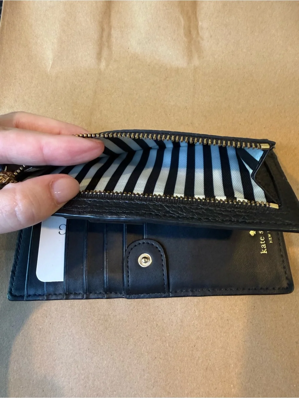 Kate Spade New York Black Leather Slim Bifold Wallet Card Organizer